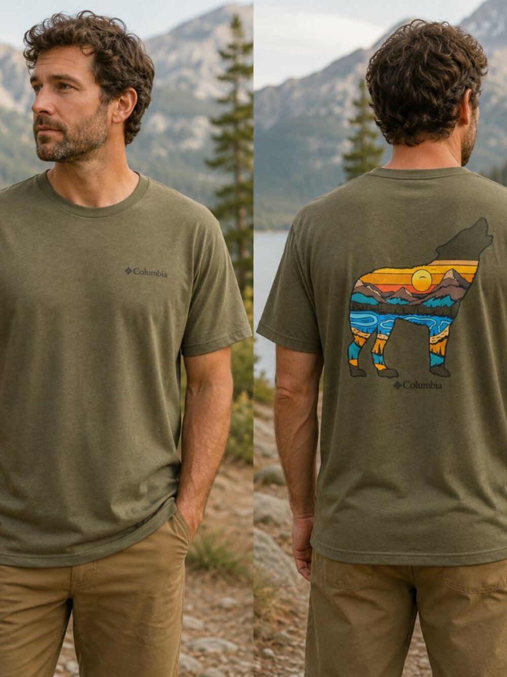 Columbia T-Shirt Men's Size XL Olive Green Back Graphic #Gorpcore #Earthy